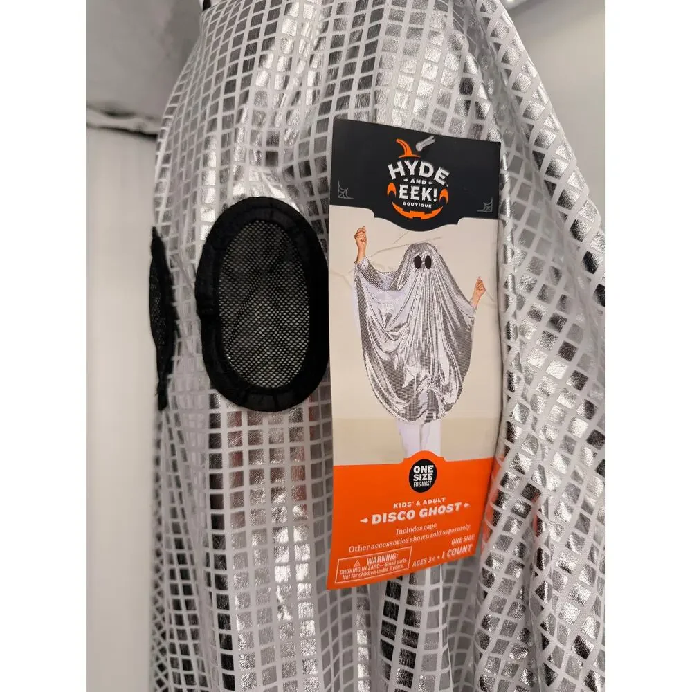 Hyde & Eek Disco Ghost Costume Kids Adult OSFM Silver Cape Halloween NWT